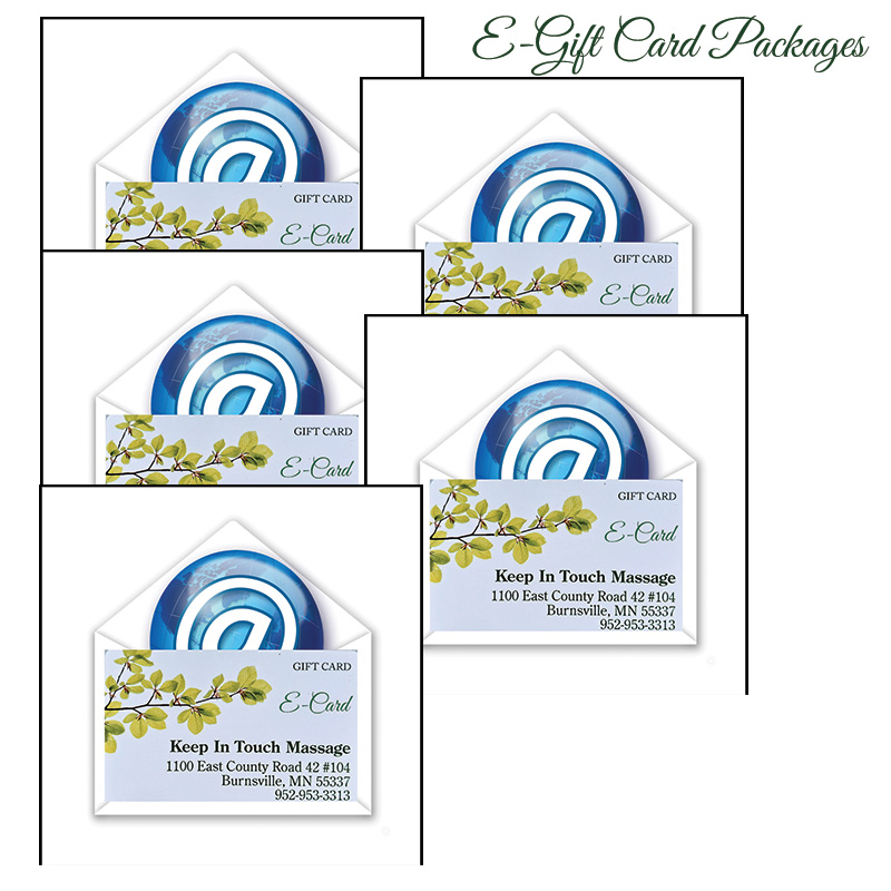  E-Gift Cards: 5 - Five Pack 60 Minute Massage E-Gift Cards & $45 Coupon